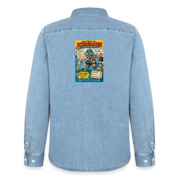 Der Schwimmer – nur noch eine Bahn - Männer Jeanshemd Organic von Stanley/Stella - verwaschenes Hellblau - Hinten - AI Model Male 185 light (185cm)