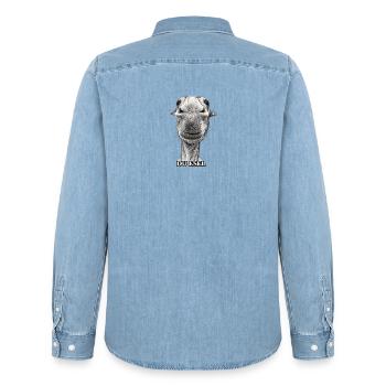 Du Esel – Lächelnder Eselkopf - Männer Jeanshemd Organic von Stanley/Stella - verwaschenes Hellblau - Hinten - AI Model Male 185 light (185cm)