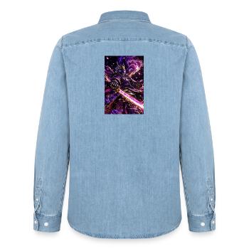 Kometenschwert des Sternensamurai - Männer Jeanshemd Organic von Stanley/Stella - verwaschenes Hellblau - Hinten - AI Model Male 185 light (185cm)