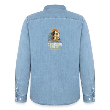 Bâti au Soleil — Chantier et Espoir - Chemise en denim homme bio Stanley/Stella - bleu clair délavé - Dos - AI Model Male 185 light (185cm)