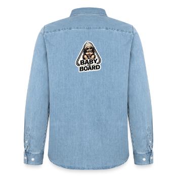 Baby on Board Sticker  - Männer Jeanshemd Organic von Stanley/Stella - verwaschenes Hellblau - Hinten - AI Model Male 185 light (185cm)