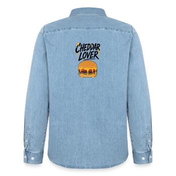 Amoureux du Cheddar Burger Illustration - Chemise en denim homme bio Stanley/Stella - bleu clair délavé - Dos - AI Model Male 185 light (185cm)