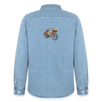 Vintage Fahrrad mit Blumenkorb - Männer Jeanshemd Organic von Stanley/Stella - verwaschenes Hellblau - Hinten - AI Model Male 185 light (185cm)