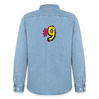 Neon Graffiti Nine - Men’s Organic Denim Shirt by Stanley/Stella - light wash - Back - AI Model Male 185 light (185cm)