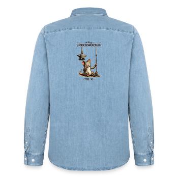 Sprichwort Da beisst die Maus keinen Faden ab - Männer Jeanshemd Organic von Stanley/Stella - verwaschenes Hellblau - Hinten - AI Model Male 185 light (185cm)