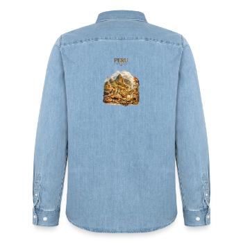 Peru Inca Land Heritage Art - Männer Jeanshemd Organic von Stanley/Stella - verwaschenes Hellblau - Hinten - AI Model Male 185 light (185cm)