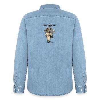 Sprichwort Elefant im Porzellanladen - Männer Jeanshemd Organic von Stanley/Stella - verwaschenes Hellblau - Hinten - AI Model Male 185 light (185cm)