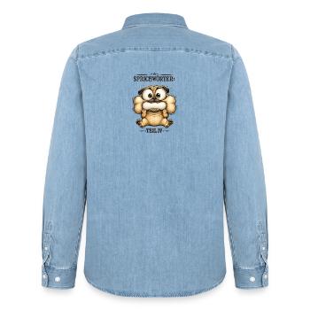 Sprichwort Den Mund zu voll genommen - Männer Jeanshemd Organic von Stanley/Stella - verwaschenes Hellblau - Hinten - AI Model Male 185 light (185cm)