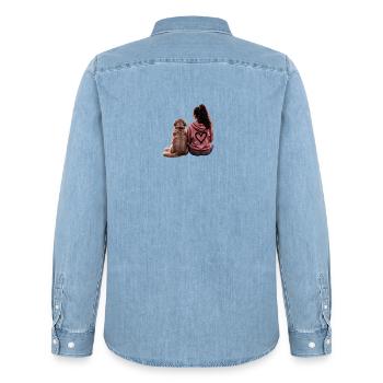 Fille avec Goldie - Chemise en denim homme bio Stanley/Stella - bleu clair délavé - Dos - AI Model Male 185 light (185cm)