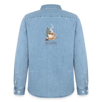 Laissez-moi profiter de mon café en paix et en silence - Chemise en denim homme bio Stanley/Stella - bleu clair délavé - Dos - AI Model Male 185 light (185cm)