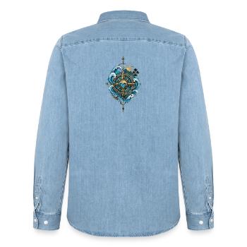 Boussole Polynésienne - Esprit Océan & Voyage - Chemise en denim homme bio Stanley/Stella - bleu clair délavé - Dos - AI Model Male 185 light (185cm)
