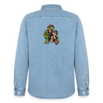 Dino & Chat : Duo lunettes de soleil - Chemise en denim homme bio Stanley/Stella - bleu clair délavé - Dos - AI Model Male 185 light (185cm)