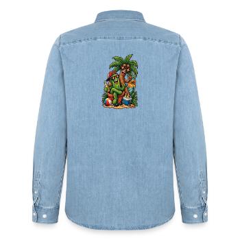 Cactus & Palm Tree: Summer Surfer Party - Men’s Organic Denim Shirt by Stanley/Stella - light wash - Back - AI Model Male 185 light (185cm)