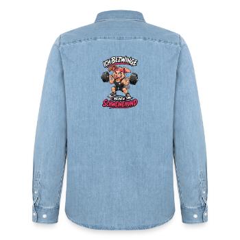 Ich Bezwinge Meinen Schweinehund - Männer Jeanshemd Organic von Stanley/Stella - verwaschenes Hellblau - Hinten - AI Model Male 185 light (185cm)