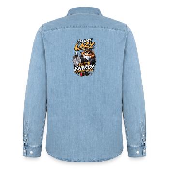 I'm Not Lazy – Energy Saving Mode - Men’s Organic Denim Shirt by Stanley/Stella - light wash - Back - AI Model Male 185 light (185cm)