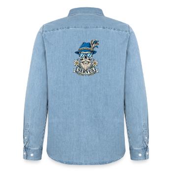 Bayern Bayrische Flagge Edelweiss Servus - Männer Jeanshemd Organic von Stanley/Stella - verwaschenes Hellblau - Hinten - AI Model Male 185 light (185cm)