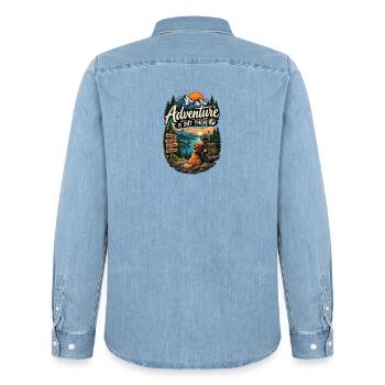 Adventure Is Out There – Hiking & Camping - Men’s Organic Denim Shirt by Stanley/Stella - light wash - Back - AI Model Male 185 light (185cm)