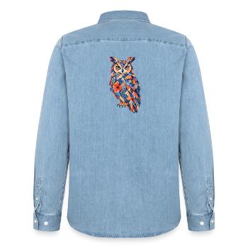 PatchworkOwl Blaze of Colors - Men’s Organic Denim Shirt by Stanley/Stella - light wash - Back - AI Model Male 185 light (185cm)