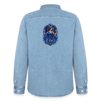 Déesse de la Nuit Balance Bleue - Chemise en denim homme bio Stanley/Stella - bleu clair délavé - Dos - AI Model Male 185 light (185cm)