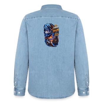Chase Your Dreams Wolf Wilderness - Men’s Organic Denim Shirt by Stanley/Stella - light wash - Back - AI Model Male 185 light (185cm)