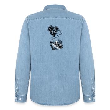 Meermensch - In mir ist Meer! - Männer Jeanshemd Organic von Stanley/Stella - verwaschenes Hellblau - Hinten - AI Model Male 185 light (185cm)