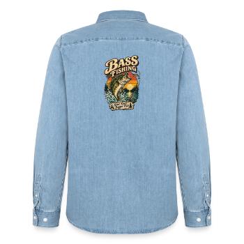 Bassangeln Retro-Sonnenuntergang - Männer Jeanshemd Organic von Stanley/Stella - verwaschenes Hellblau - Hinten - AI Model Male 185 light (185cm)