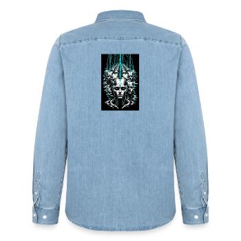 Simulation der Konformität Bot Armee - Männer Jeanshemd Organic von Stanley/Stella - verwaschenes Hellblau - Hinten - AI Model Male 185 light (185cm)