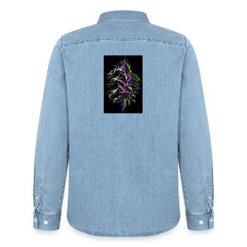 Landschaft über Landkarte - Männer Jeanshemd Organic von Stanley/Stella - verwaschenes Hellblau - Hinten - AI Model Male 185 light (185cm)