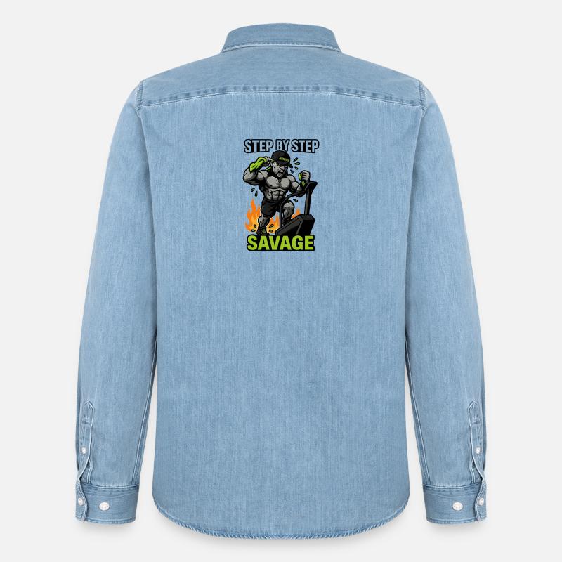 Step by Step Savage Cardio - Männer Jeanshemd Organic von Stanley/Stella - verwaschenes Hellblau