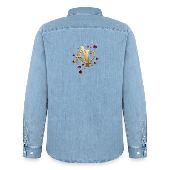 GoldeneInitialen AI mit Herzrahmen - Männer Jeanshemd Organic von Stanley/Stella - verwaschenes Hellblau - Hinten - AI Model Male 185 light (185cm)