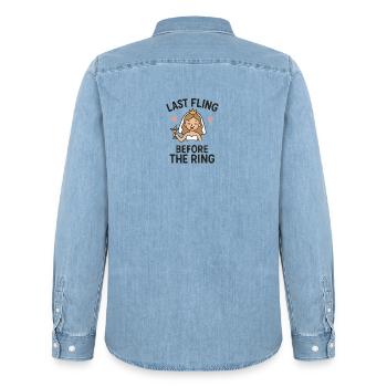 Last Fling before the Ring – Lustiges JGA Braut T- - Männer Jeanshemd Organic von Stanley/Stella - verwaschenes Hellblau - Hinten - AI Model Male 185 light (185cm)