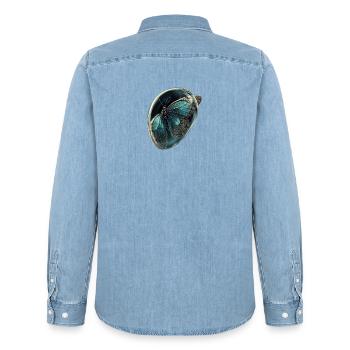 Türkis-Blasen-Schmetterling - Männer Jeanshemd Organic von Stanley/Stella - verwaschenes Hellblau - Hinten - AI Model Male 185 light (185cm)