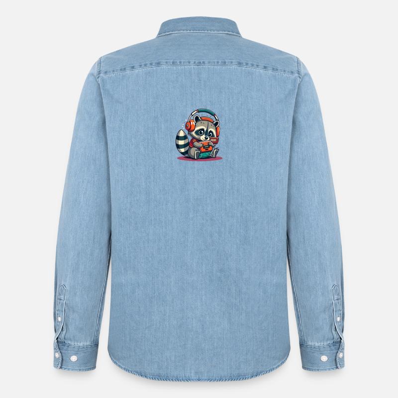 Raccoon Cassette Cuffie - Camicia in denim uomo bio di Stanley/Stella - azzurro chiaro slavato