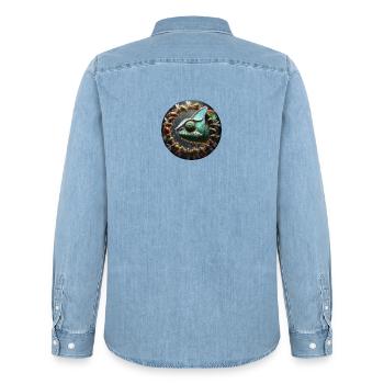 Le caméléon et les insectes - Chemise en denim homme bio Stanley/Stella - bleu clair délavé - Dos - AI Model Male 185 light (185cm)