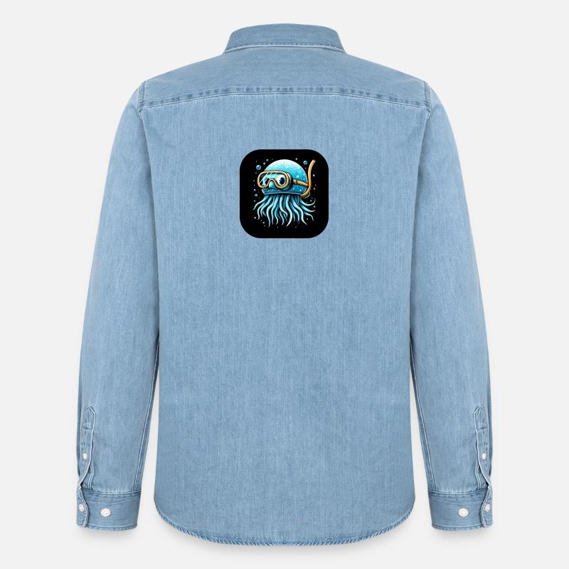 Polpo con occhialini da sub Comic - Camicia in denim uomo bio di Stanley/Stella - azzurro chiaro slavato