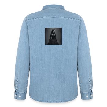 Gothic Viktorianisches Schwarzkleid - Männer Jeanshemd Organic von Stanley/Stella - verwaschenes Hellblau - Hinten - AI Model Male 185 light (185cm)