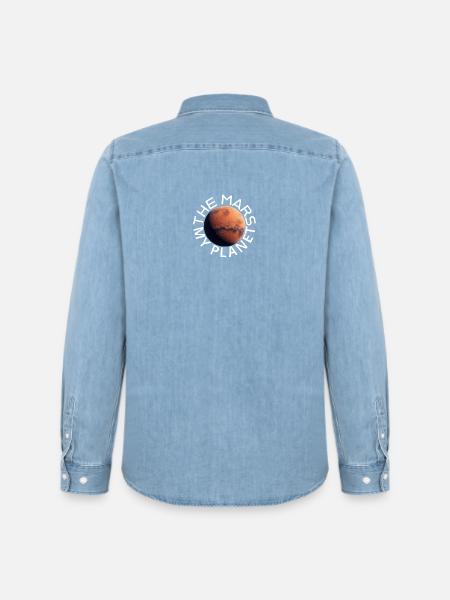 Mars-Entdecker Motiv auf Kleidung - Männer Jeanshemd Organic von Stanley/Stella - verwaschenes Hellblau