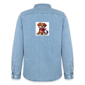 Kuschelhund mit rotem Bandana - Männer Jeanshemd Organic von Stanley/Stella - verwaschenes Hellblau - Hinten - AI Model Male 185 light (185cm)