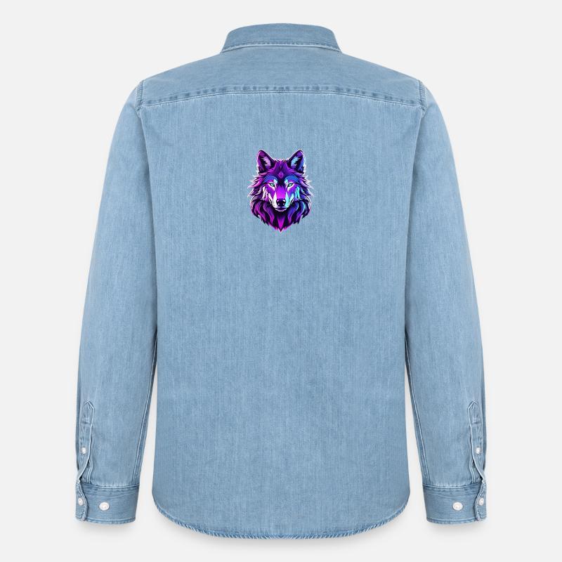 Wolf in Neonfarben - Männer Jeanshemd Organic von Stanley/Stella - verwaschenes Hellblau