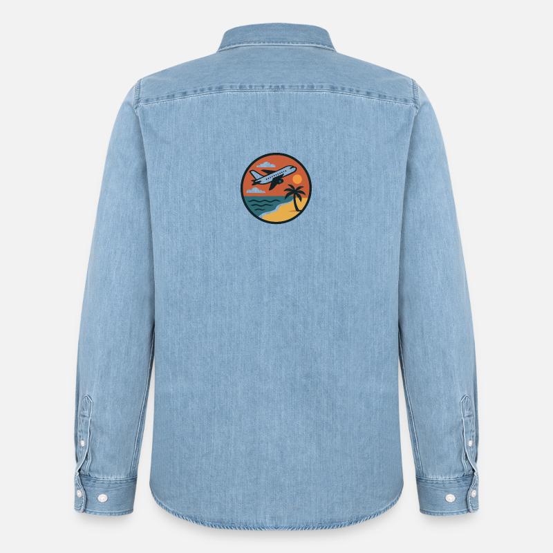 Sonnenuntergang Strandflug Patch - Männer Jeanshemd Organic von Stanley/Stella - verwaschenes Hellblau