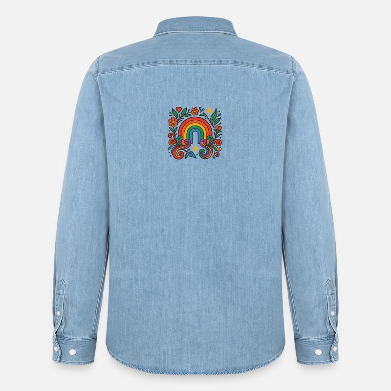 Rainbow Bloom - Liebe blüht bunt - Männer Jeanshemd Organic von Stanley/Stella - verwaschenes Hellblau