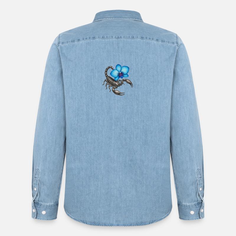 Skorpion mit blauer Orchidee - Männer Jeanshemd Organic von Stanley/Stella - verwaschenes Hellblau