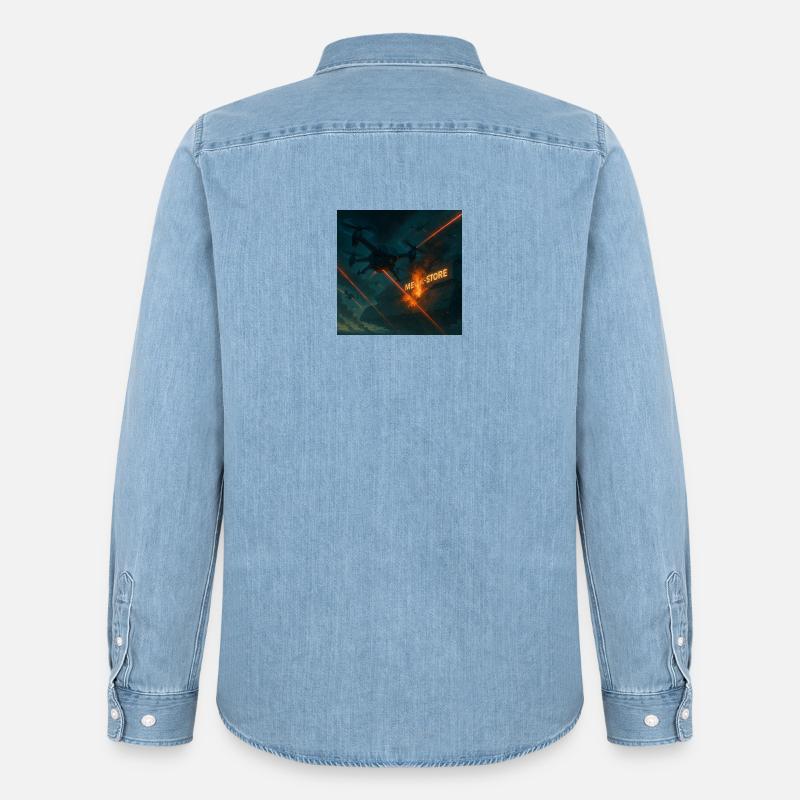 Futuristisches Angriffsbild eines Luftwaffenstützpunkts - Männer Jeanshemd Organic von Stanley/Stella - verwaschenes Hellblau