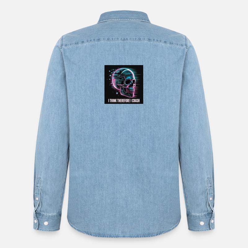 Cyberpunk Totenschädel mit digitalem Glitch - Männer Jeanshemd Organic von Stanley/Stella - verwaschenes Hellblau