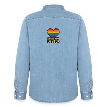 Pride Heart LGBT Support Design - Men’s Organic Denim Shirt by Stanley/Stella - light wash - Back - AI Model Male 185 light (185cm)