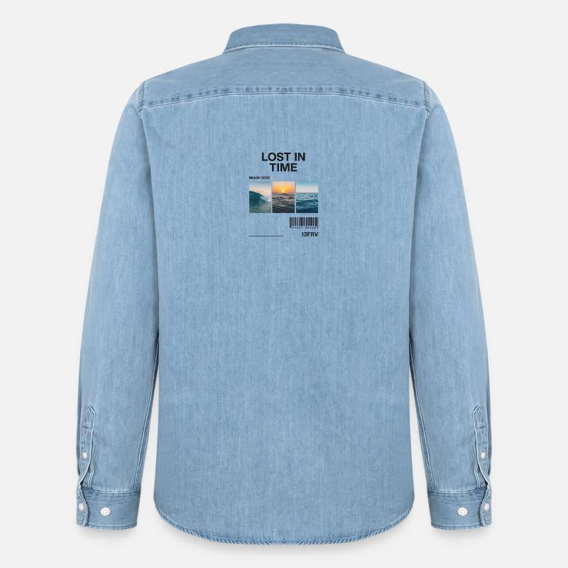 Verlorene Zeit: Miami Waves Triptychon - Männer Jeanshemd Organic von Stanley/Stella - verwaschenes Hellblau