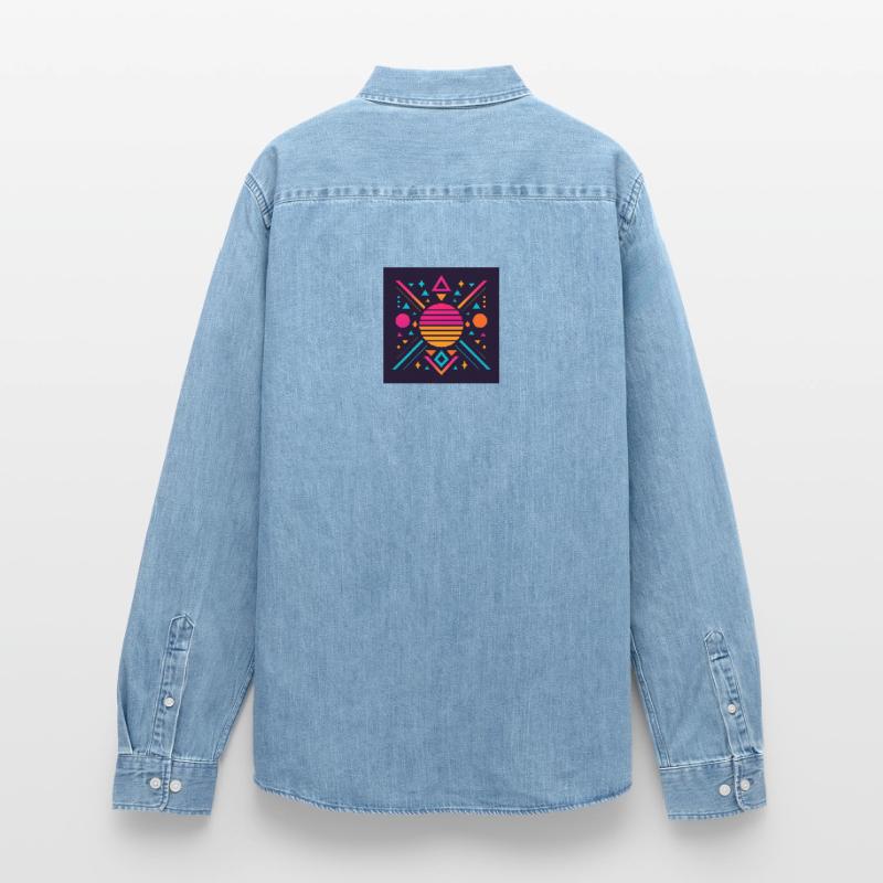 Synthwave geometric pattern Men’s Organic Denim Shirt by Stanley/Stella