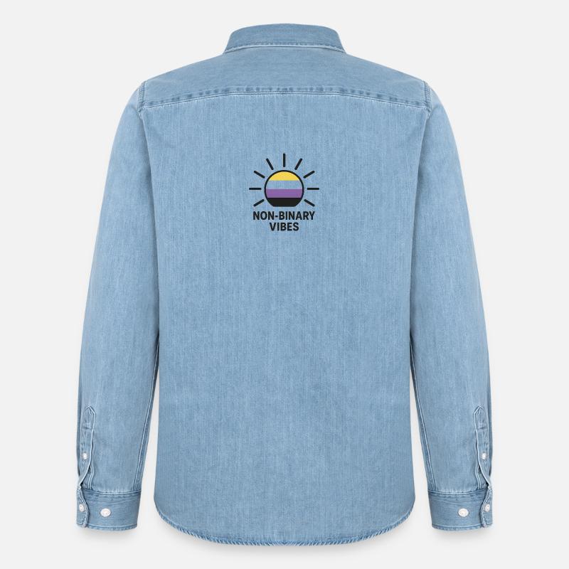 Non-Binary Vibes Sonnenlogo - Männer Jeanshemd Organic von Stanley/Stella - verwaschenes Hellblau