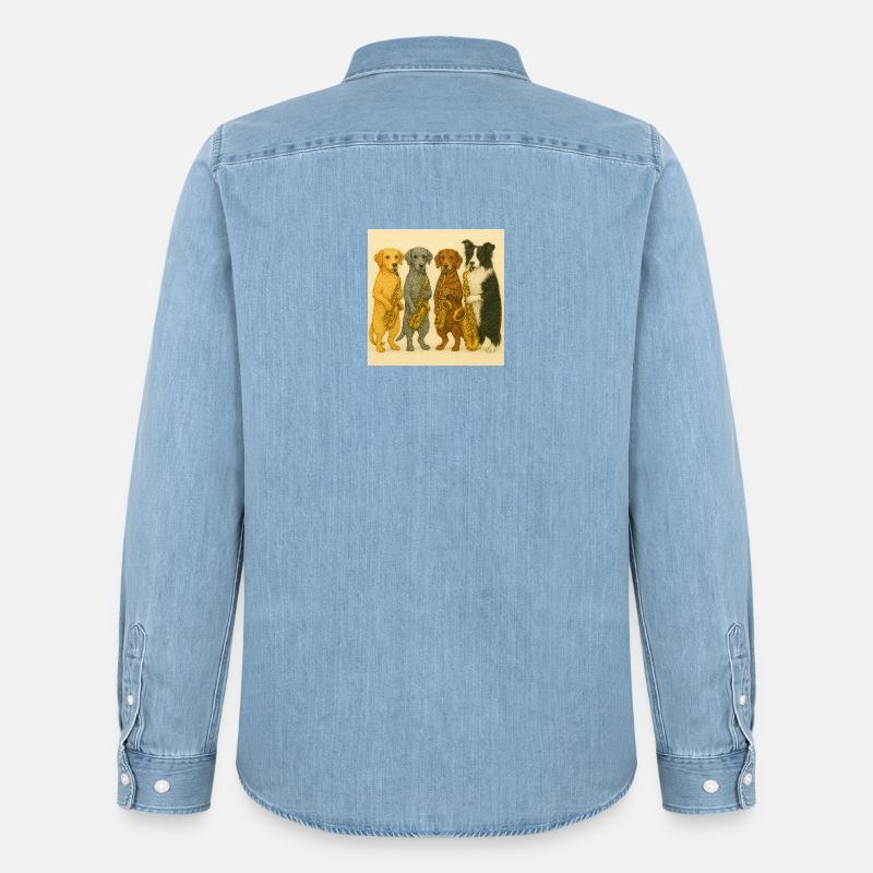 Hunde mit Saxofonen Illustration - Männer Jeanshemd Organic von Stanley/Stella - verwaschenes Hellblau