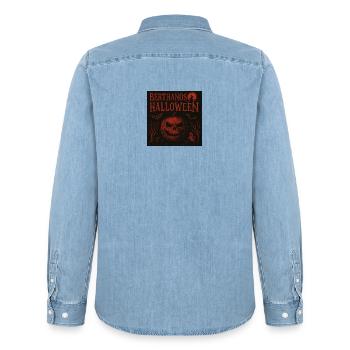 Berthanos Halloween Halloween Pumpkin Design - Männer Jeanshemd Organic von Stanley/Stella - verwaschenes Hellblau - Hinten - AI Model Male 185 light (185cm)